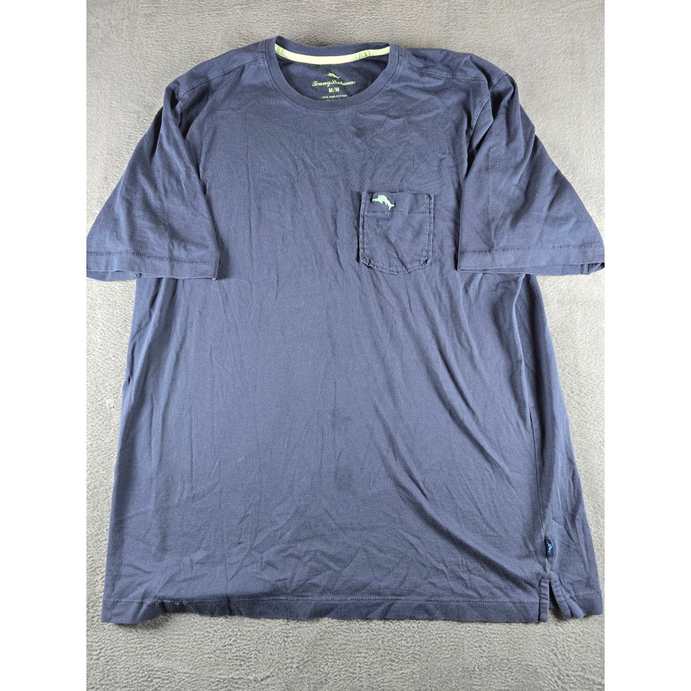 Tommy Bahama Mens Navy Blue Pima Cotton Pocket Tee Short Sleeve Marlin Logo M